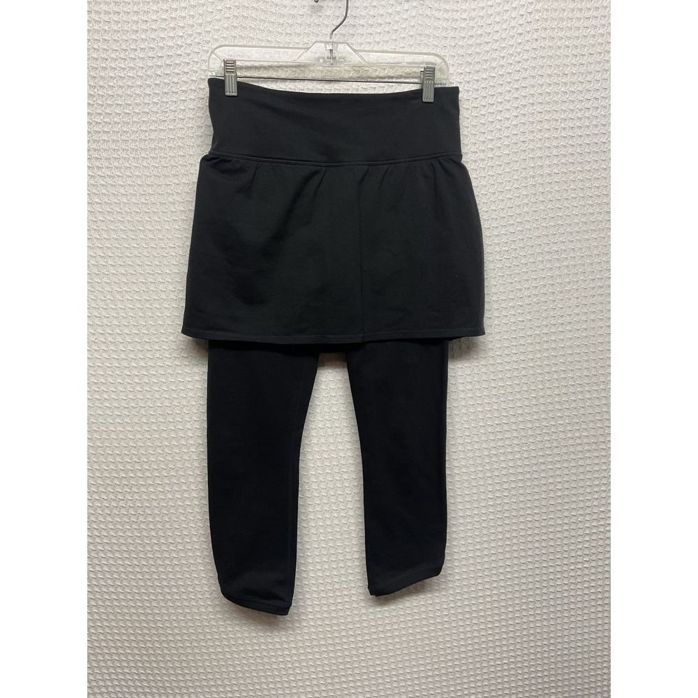 Athleta Contender 2 in 1 Skirted Capri Leggings Black Cotton Women's size MT